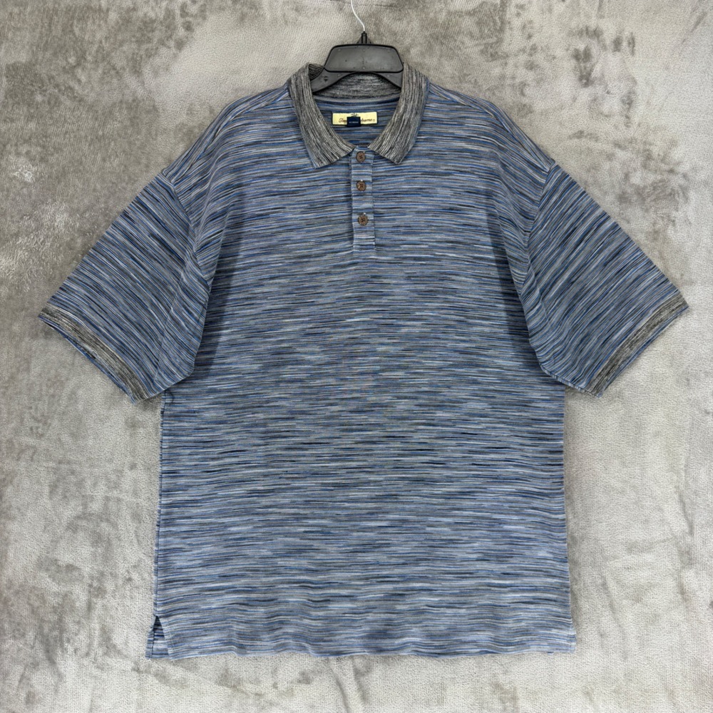 Tommy Bahama Mens XL Blue Space Dye Silk Cotton Knit Short Sleeve Polo‎ Shirt